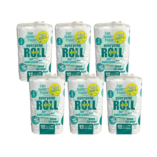 [Amazon.co.jp限定][3ヵ月毎 計2回お届け 定期便]トイレットペーパー エブリワン2倍巻ロール 12ロール×6パック 計72個 ×2回 ダブル 50m 倍巻 省スペース 日用品 消耗品 防災 備蓄 無香料 香料不使用 たっぷり使える リサイクル