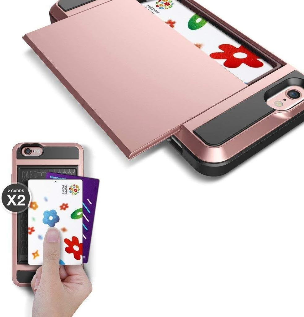 iPhone 6s Plus Case, Anuck Shockproof iPhone 6s Plus Wallet Case [Card Pocket] Anti-Scratch Protective Shell Rubber Bumper Case with Slide Card Holder Slot for Apple iPhone 6 Plus 6s Plus - Rose Gold