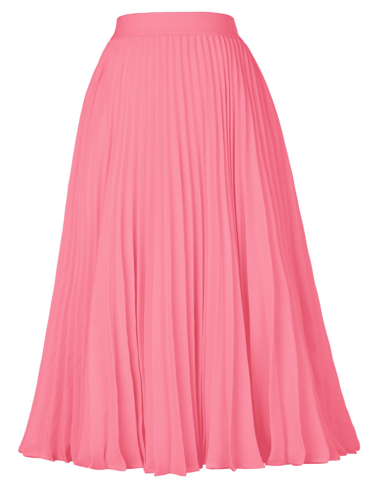 GRACE KARIN Pleated Midi Skirt for Women,Chiffon Elastic High Waist Knee Length Skirts,Swing Flare A-Line Outfits