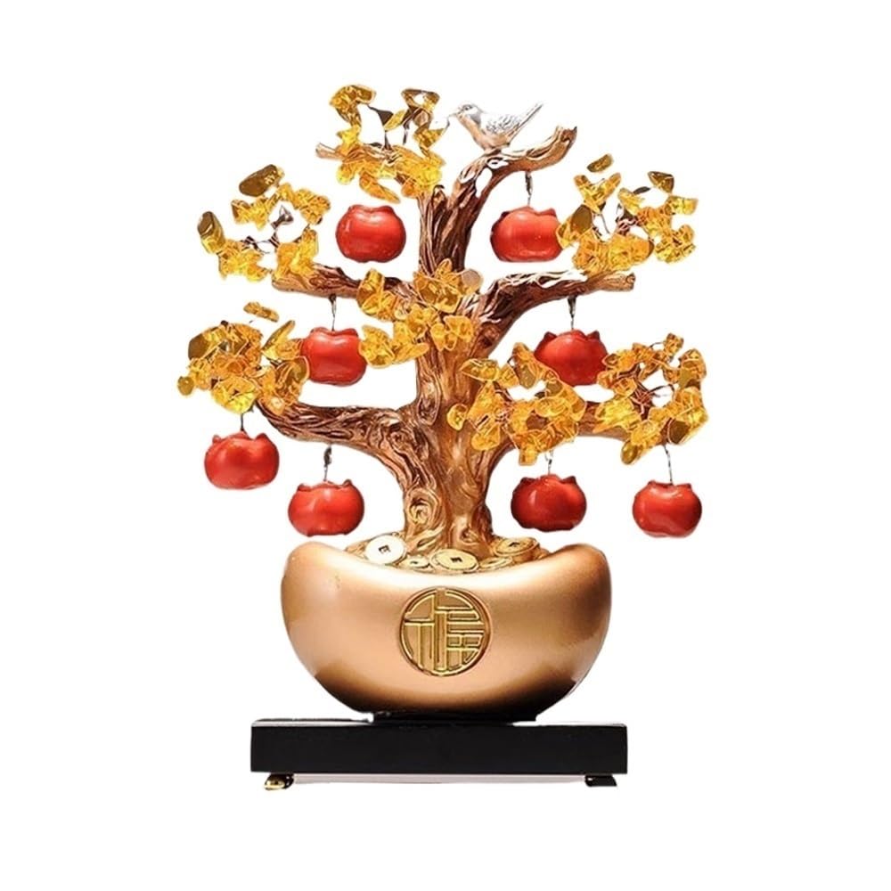 Fortune Crystal Trees Crystal Tree Fortune and Persimmon Pendant, Attracting Wealth Ornaments, Living Room Desk Citrine(Gold)