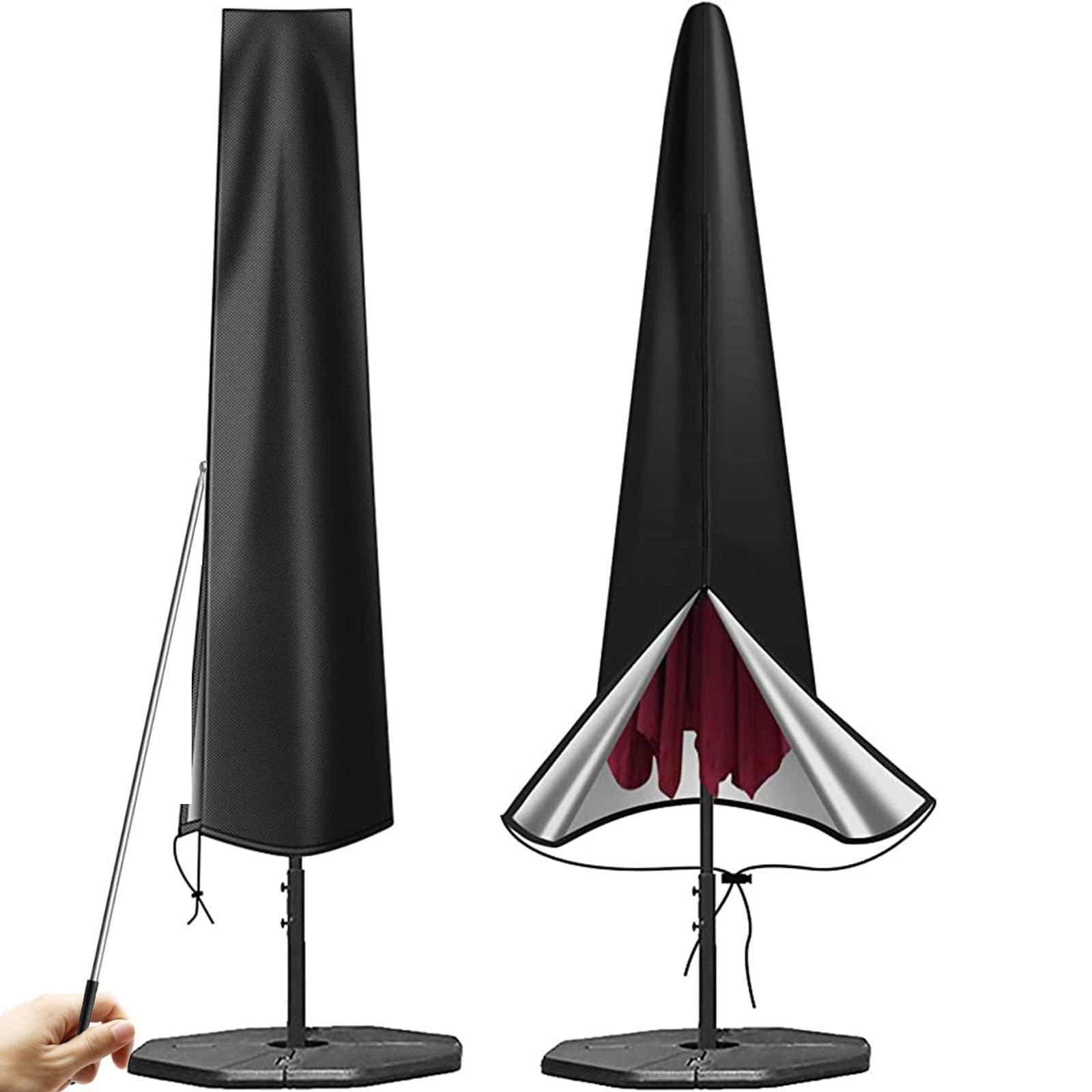 Patio Umbrella Cover, Heavy Duty Waterproof Parasol Umbrella Cover for 7ft to 9ft Outdoor Garden Umbrellas Market Parasol Covers with Push Rod, Black(25 * 35 * 183cm)