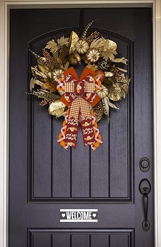 Miniatura 5 de Hying Lazos grandes de otoño para corona, lazo de corona de calabaza a cuadros naranjas para puerta delantera, lazos de corona de Acción de Gracias