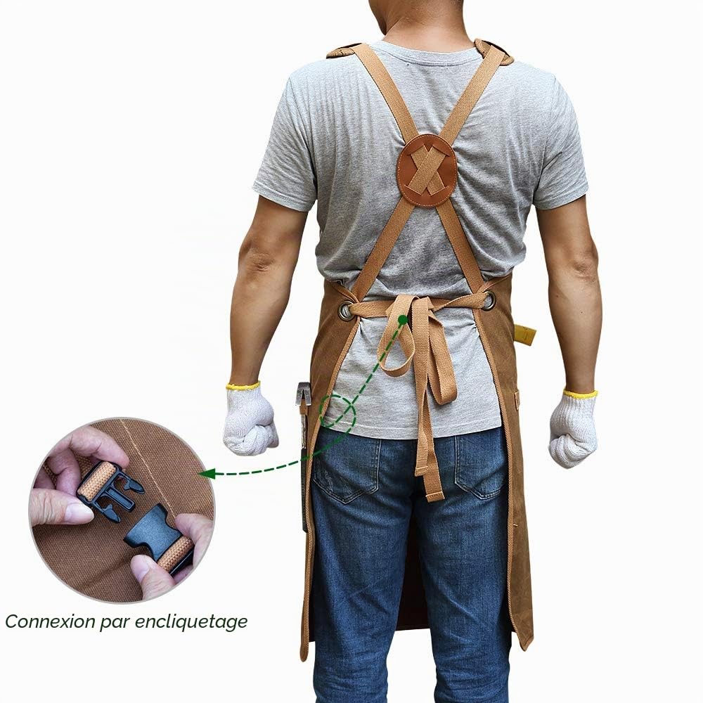 Tablier de travail du bois pour homme, cadeau pour menuisier, avec 9 poches à outils, tablier de travail en toile cirée durable