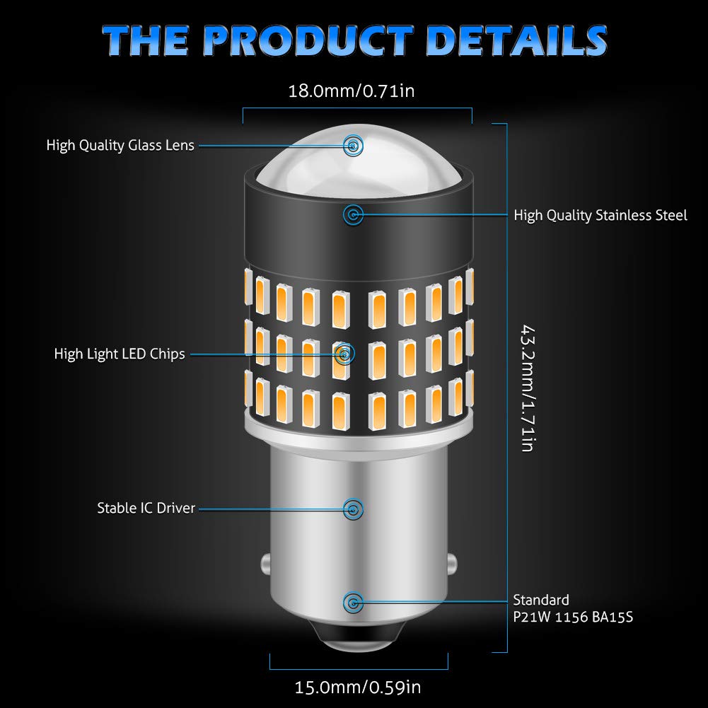 KATUR 1156 BA15S 7506 1073 1095 1141 żarówka LED 900 lumenów 3014 78SMD żarówki LED do kierunkowskazu, tylne światło hamowania, bursztynowe (opakowanie 10 szt.)