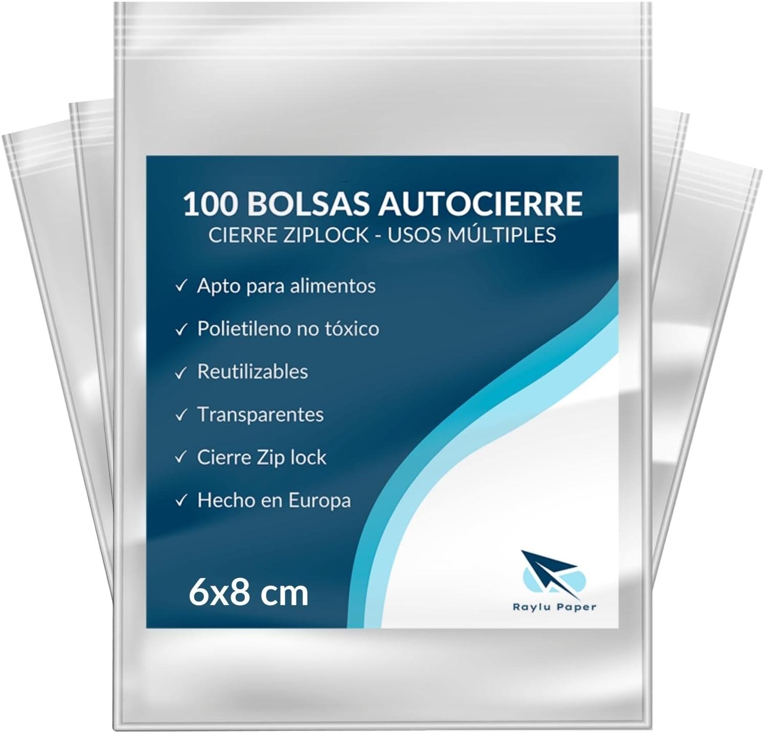 Raylu Paper® Bolsas auto cierre Zip de 6 x 8 cm, pack de 100 bolsas de plástico transparente reutilizables, usos múltiples, Hecho en Europa. (6 x 8)