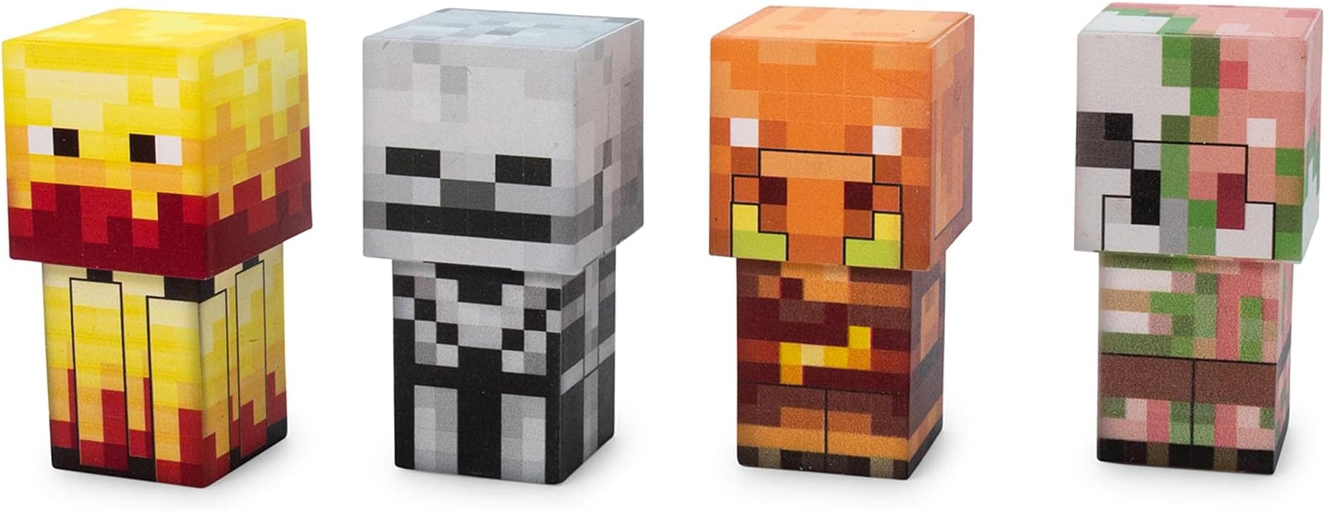Minecraft Mini Mob Mini Figural Mood Lights, Set of 4 | Includes Skeleton, Blaze, Piglin, Zombified Piglin | Nightstand Table Lamp with LED Light for Bedroom Desk, Kids Room Essentials, Gamer Gifts