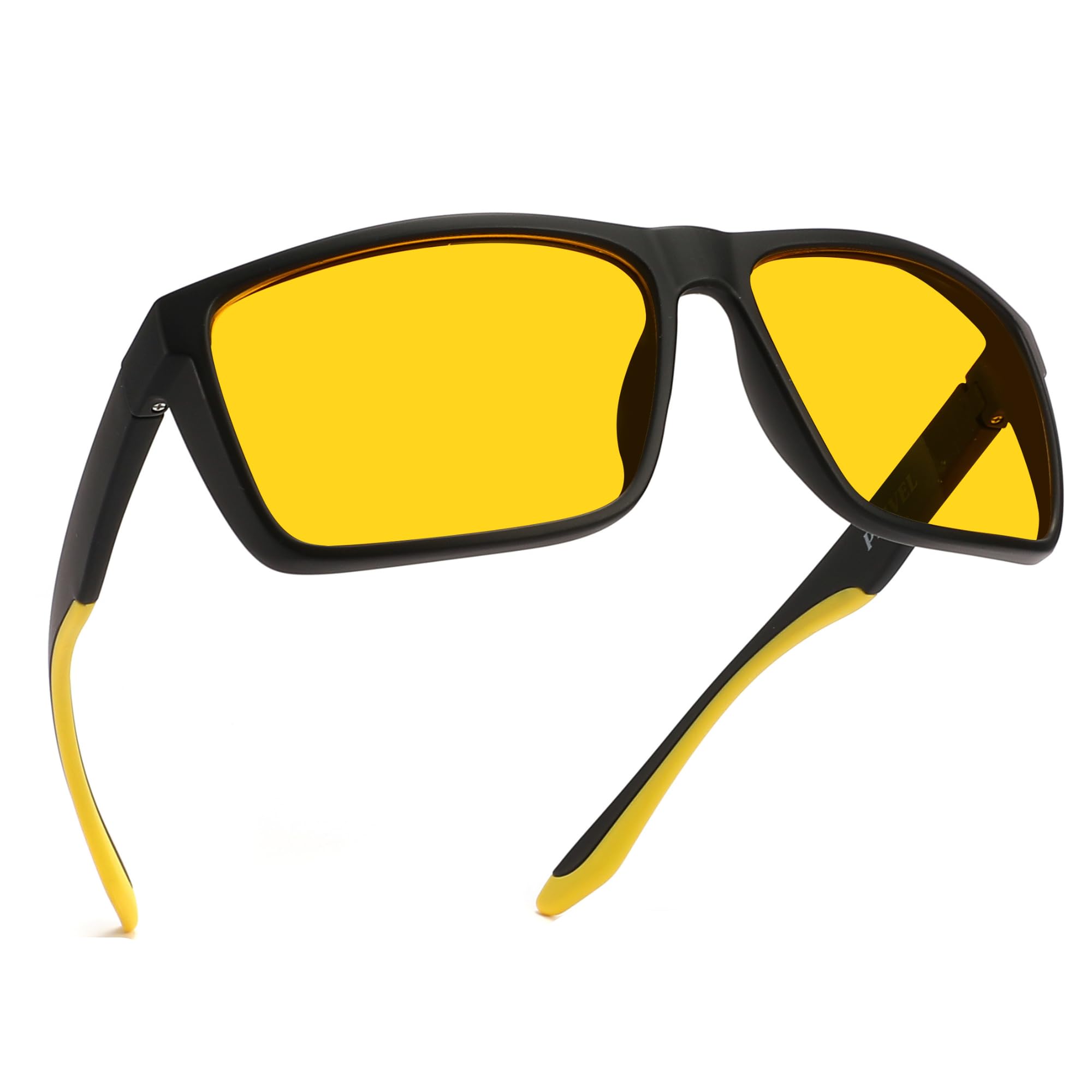 PRIVEL Polarized Sports Sunglasses Men TR90 XXL 159mm Outdoor Cycling Running Fishing, Rubber, black, polarised night driving yellow, Extra Large Fit