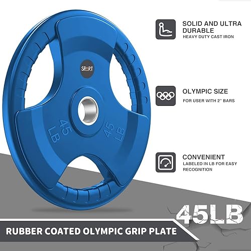 Miniatura 3 de SPART Placa de agarre olímpica con revestimiento de goma de color de 2 pulgadas en pares o individual para entrenamiento de fuerza, levantamiento de