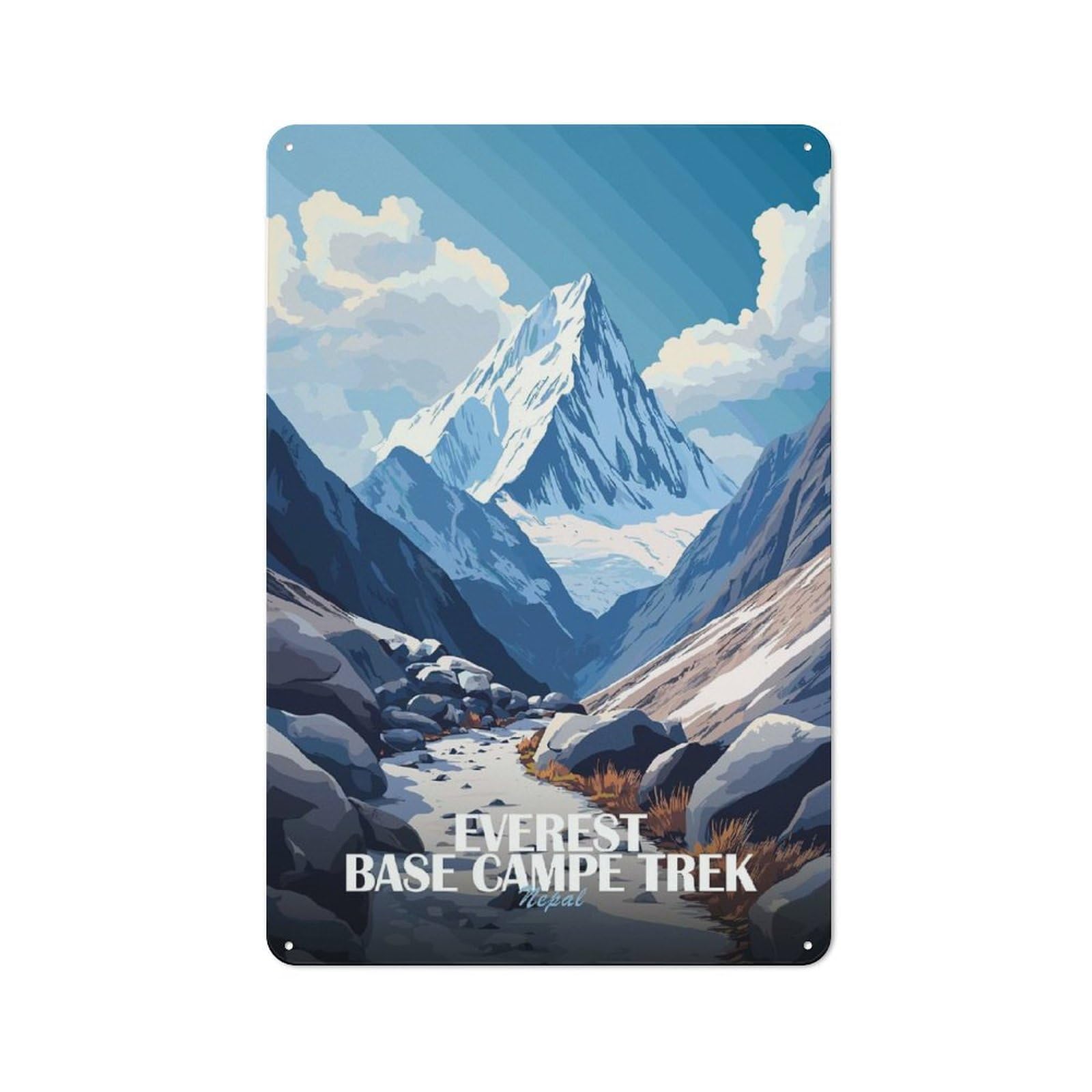 Junmoney Style-17 Tin Wall Plaque 30X20cm With Everest Base Camp Trek Nepal For Hallway Wall, Suited To Hallway Decor Lovers, For Retro Home Interiors