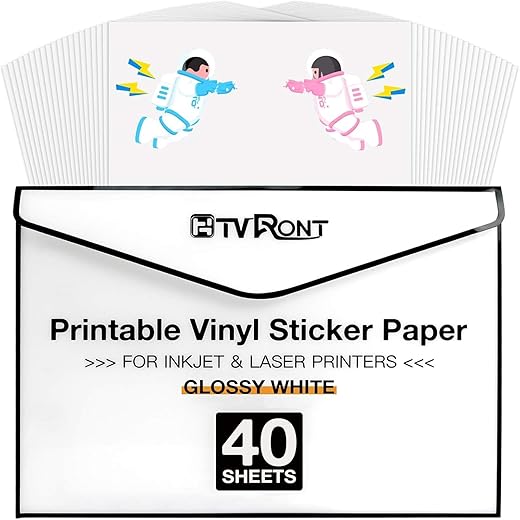 40-Pack Glossy Waterproof Printable Vinyl Sheets