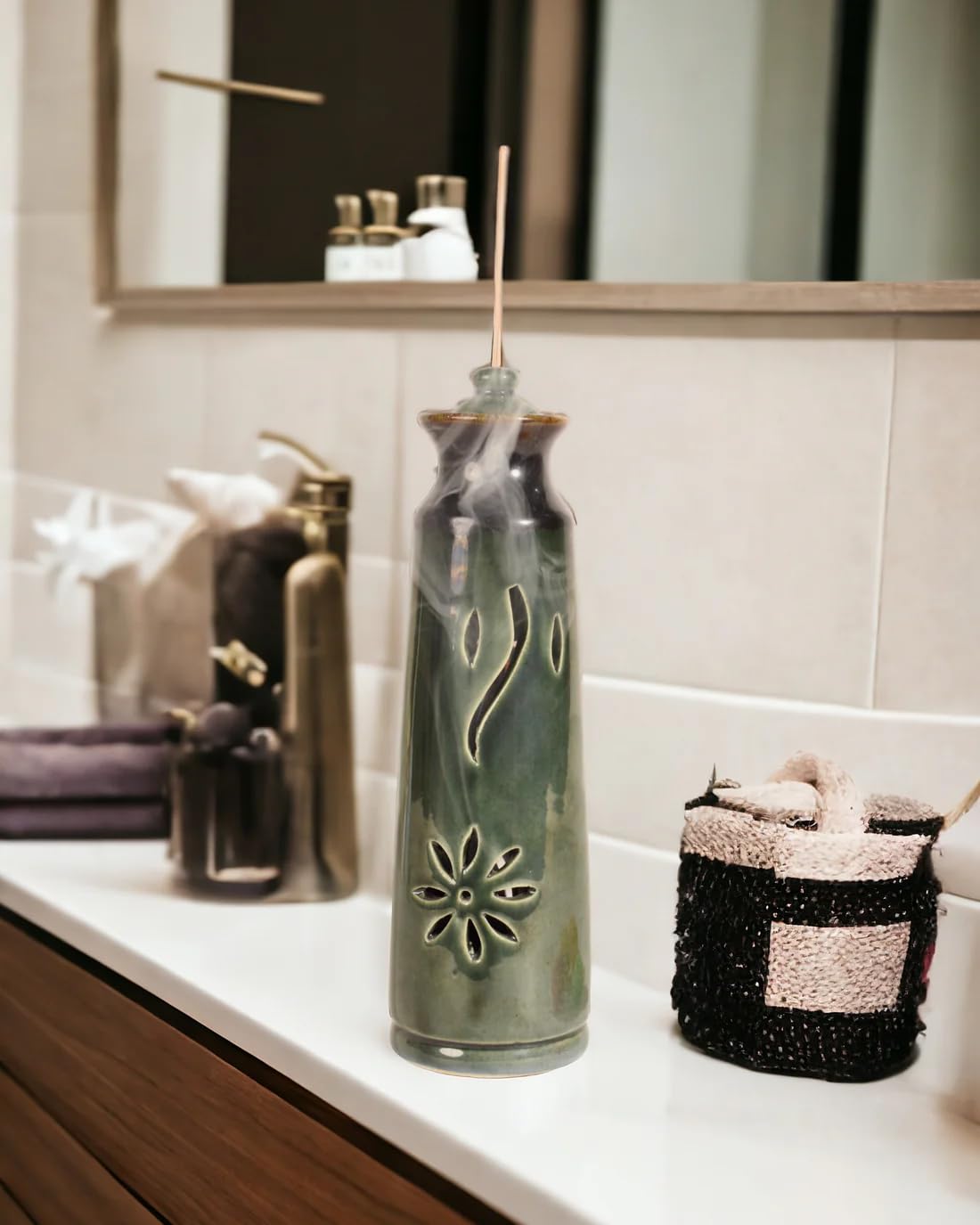 KHURJA POTTERY DIY Ceramic Tower Incense Holder, Decorative Home Fragrance Diffuser for Living Room, Bedroom, Bathroom, Kitchen, Dining Room