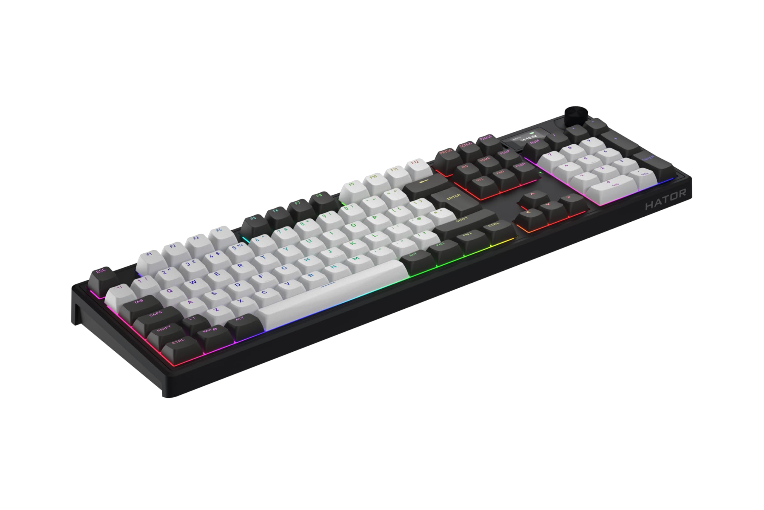 HATOR Skyfall 100 Pro Wireless Tastiera Gaming meccanica senza fili, Silent Switches, Hot-Swap, RGB, PBT, TFT Screen, 1000Hz, 2.4GHz/Bluetooth 5.3/USB-C, PC/Mac, EU/ISO Layout (QWERTY), Grigio/Nero