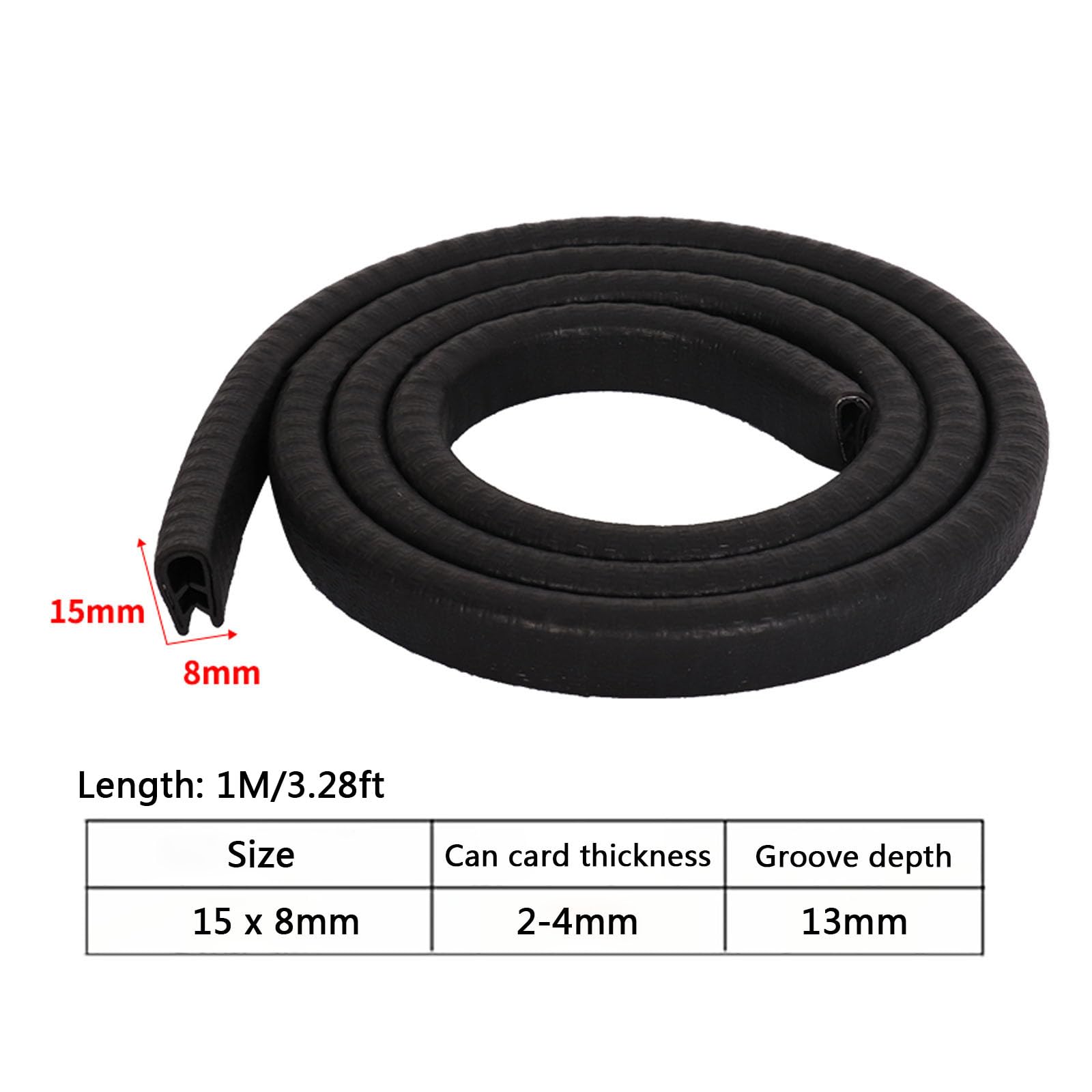 Nastro paraspifferi a U, in gomma, lunghezza 1 m, con metallo, adatto a spazi vuoti e intemperie, per porte di auto, portelli e vetri/rosso/13,0 mm x 8 mm (nero, 15 mm x 8 mm)