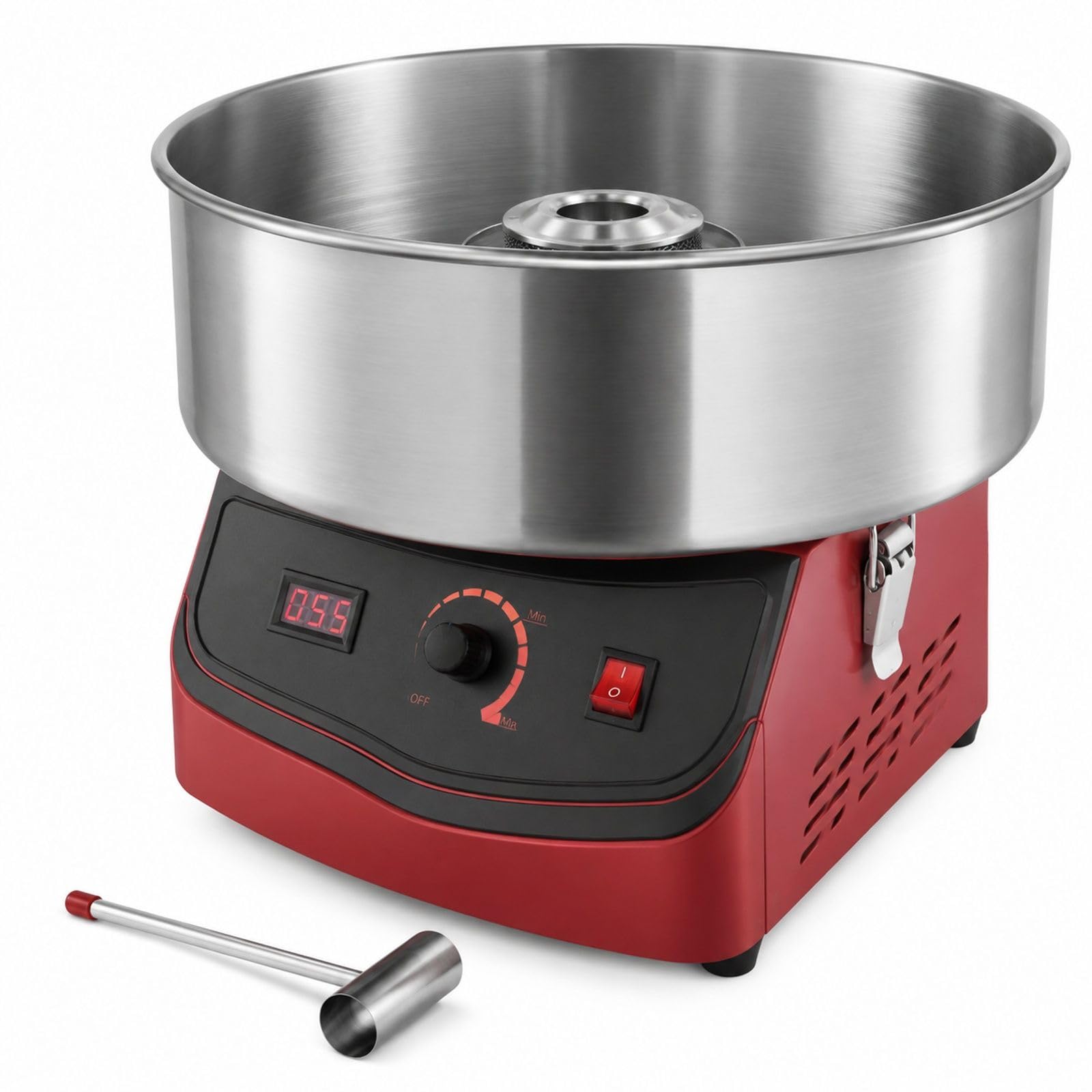 Machine à barbe à papa électrique 1000 W avec bol en acier inoxydable et cuillère à sucre, rouge, pour maison et réunions familiales