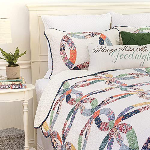 C&F Home Heritage Double Wedding Ring Luxury Vintage Patchwork Twin Sham 2 Piece Machine Washable Quilt 100% Cotton Lightweight Reversible Bedspread Coverlet Set Twin 2 Piece Set White #TOP1