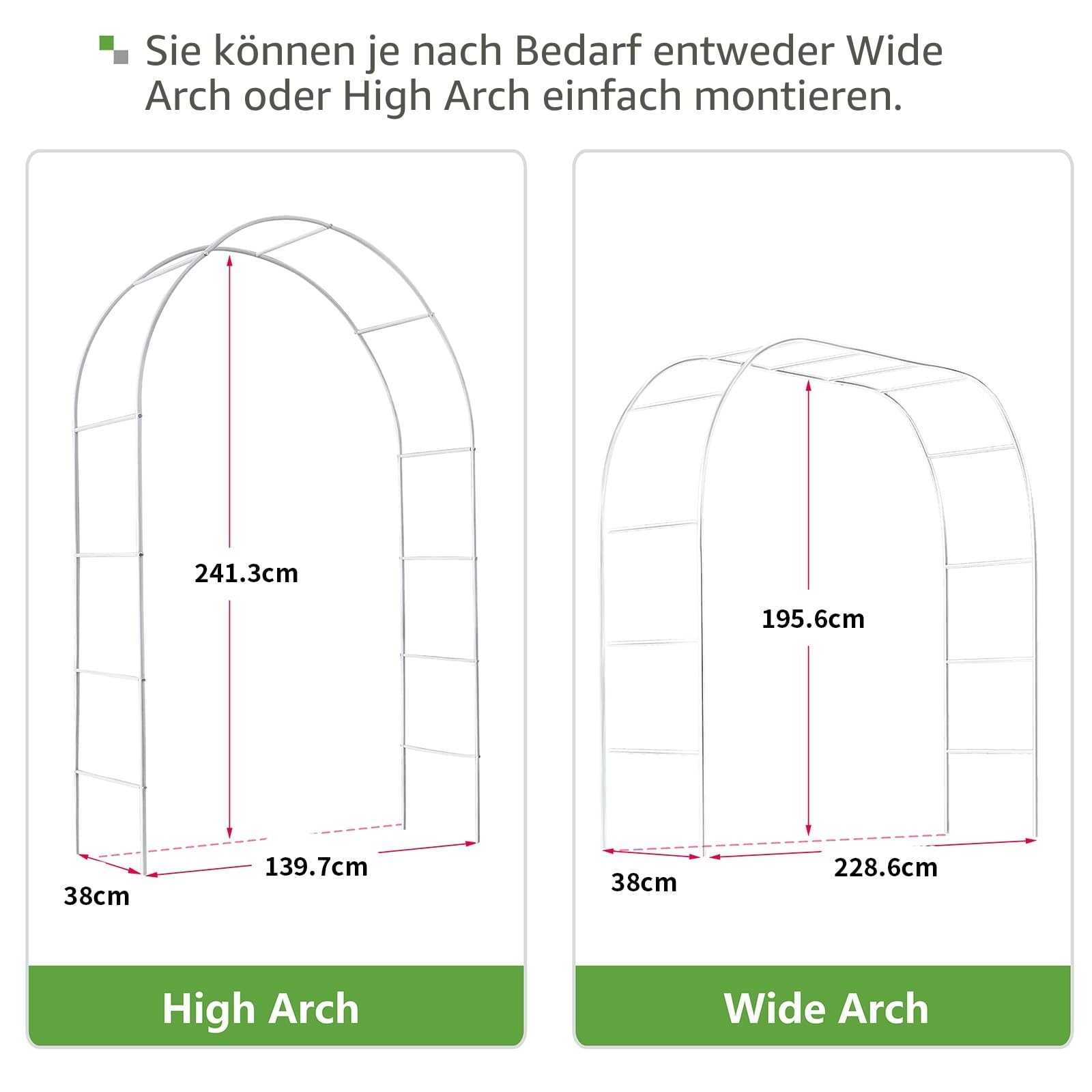 ATR ART TO REAL Rosenbogen Metall Stabil, Garten Bogen Kletterpflanzen Rosenbogen Halbbogen Für Kletterpflanzen, Rose, Pergola, freie Montage in 2-Größen,Weiß