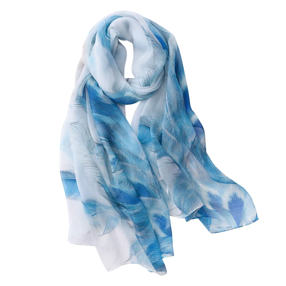 STORY OF SHANGHAI Sciarpa di 100% Seta da Donna Foulard Chiffon con Fantasie Orientale Semi-Trasparente