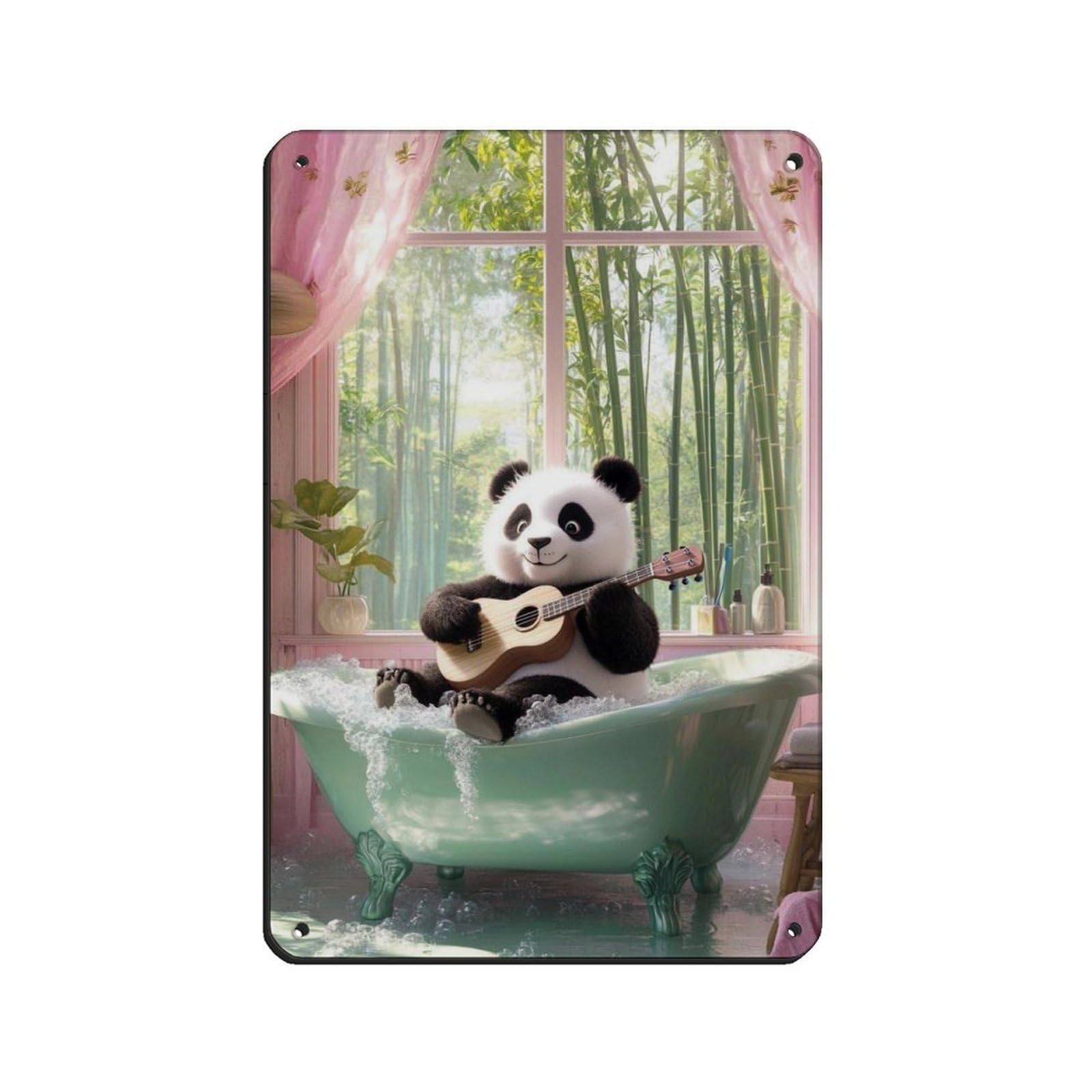 Cute Panda Playing Ukulele, Adorable Animal Retro Poster Metal Tin Sign Chic Art Retro Iron Painting Bar People Cave Cafe Family Garage Poster Wall Decoration 8x12inch(20x30cm)