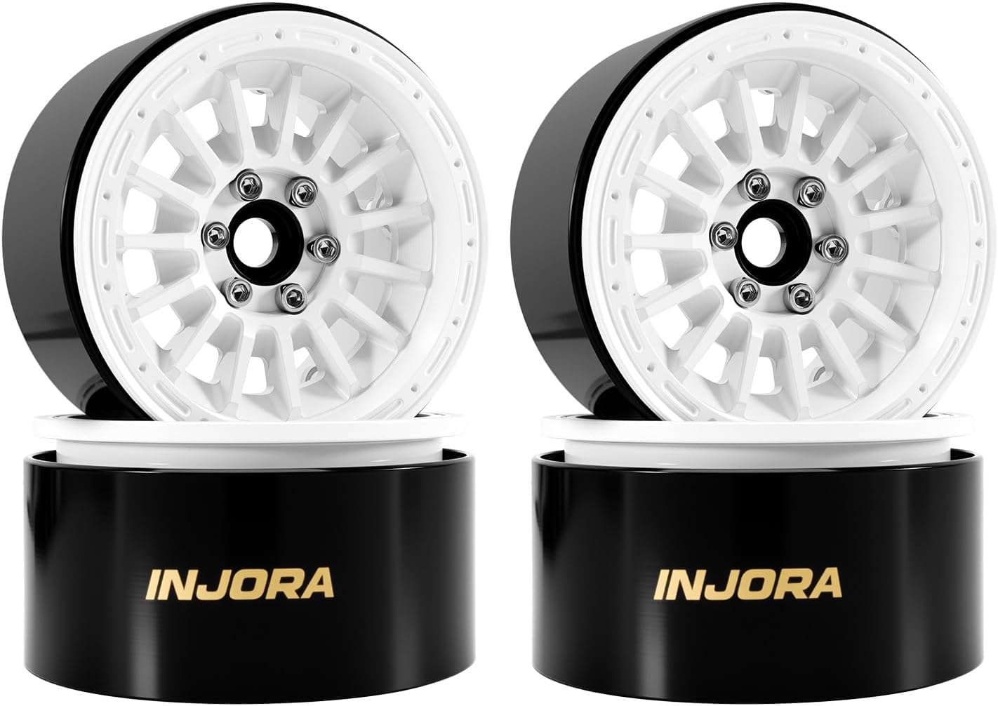 INJORA 2.2" Beadlock Wheels Offset 0mm Brass & Aluminum Rim for 1/10 RC Crawlers, W2259(Chrome)