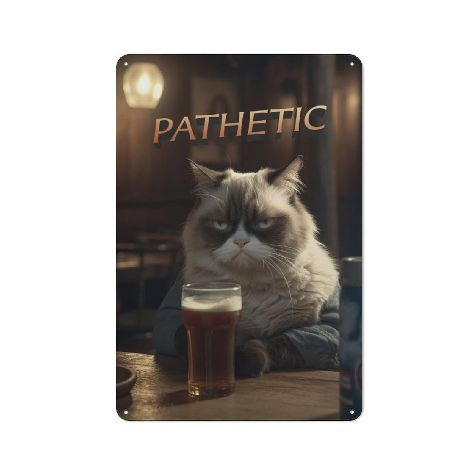 Junmoney Grumpy Judgmental Beer Cat Vintage Tin Sign 30X20cm With For Workshop Wall, For Makers And Diy Enthusiasts, For Retro Home Interiors