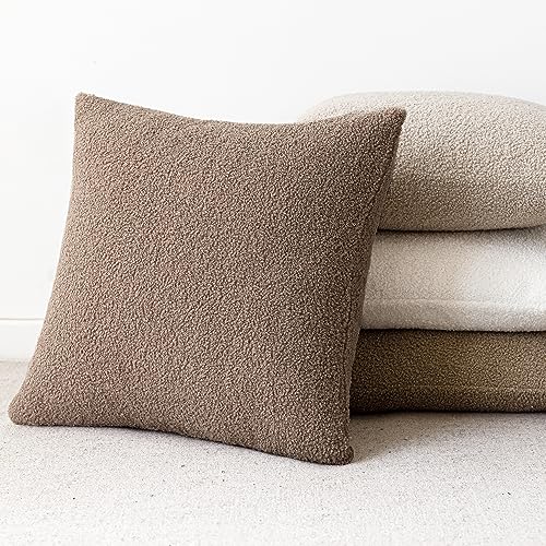 Image of Foindtower Pack of 2, Curly Faux Fur Decorative Throw Pillow Covers Soft Fuzzy Plush Cushion Case with Zipper Cozy Pillowcase for Home Living Room Couch Bed Sofa 16 x 16 Inch, Chocolate