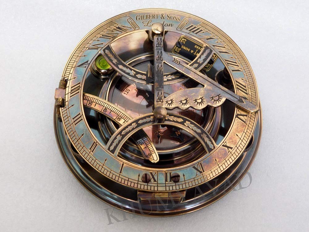 MERIDIAN NAUTICALS Brass Sundial Compass Hand Made Fully Functional Sundial Compass Big Sundial Compass