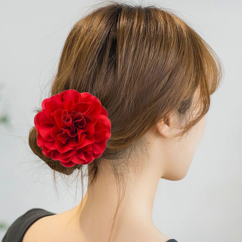 Image of Dainty Fabric Rose & Camellia Flower Oversized Brooch Pins & Hair Clip - Large Lapel Pin, 4.3in /7.5in
