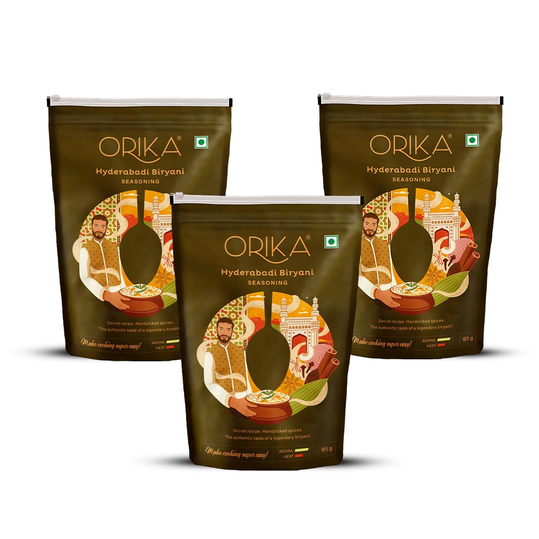 Orika Hyderabadi Biryani Seasoning (85G, Pack of 3) - for Veg, Chicken & Mutton biryani, Ready to Cook Masala