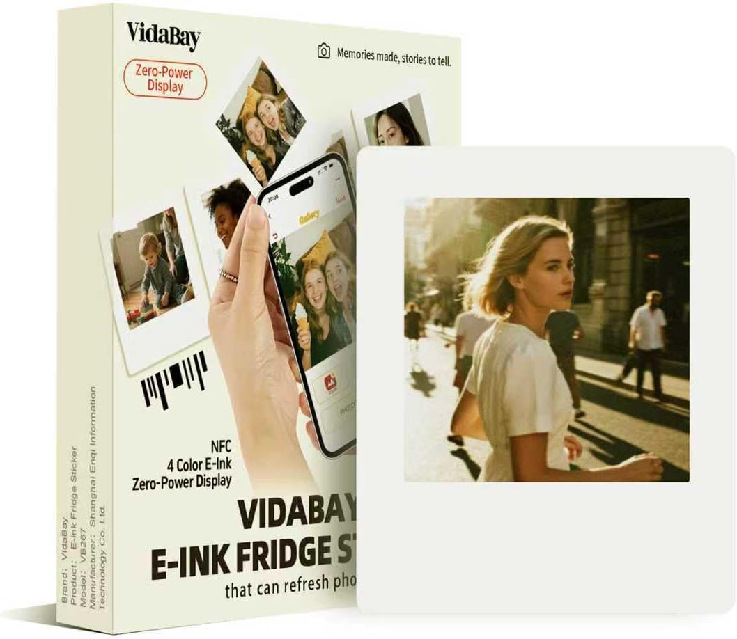 NFC-Enabled E-Ink Digital Photo Frame with Magnetic Back, Instant Photo Style Display, Wireless Smart Picture Frame for Fridge, Phone-Controlled Acrylic Memo Board for Part Travel Home & Gifts