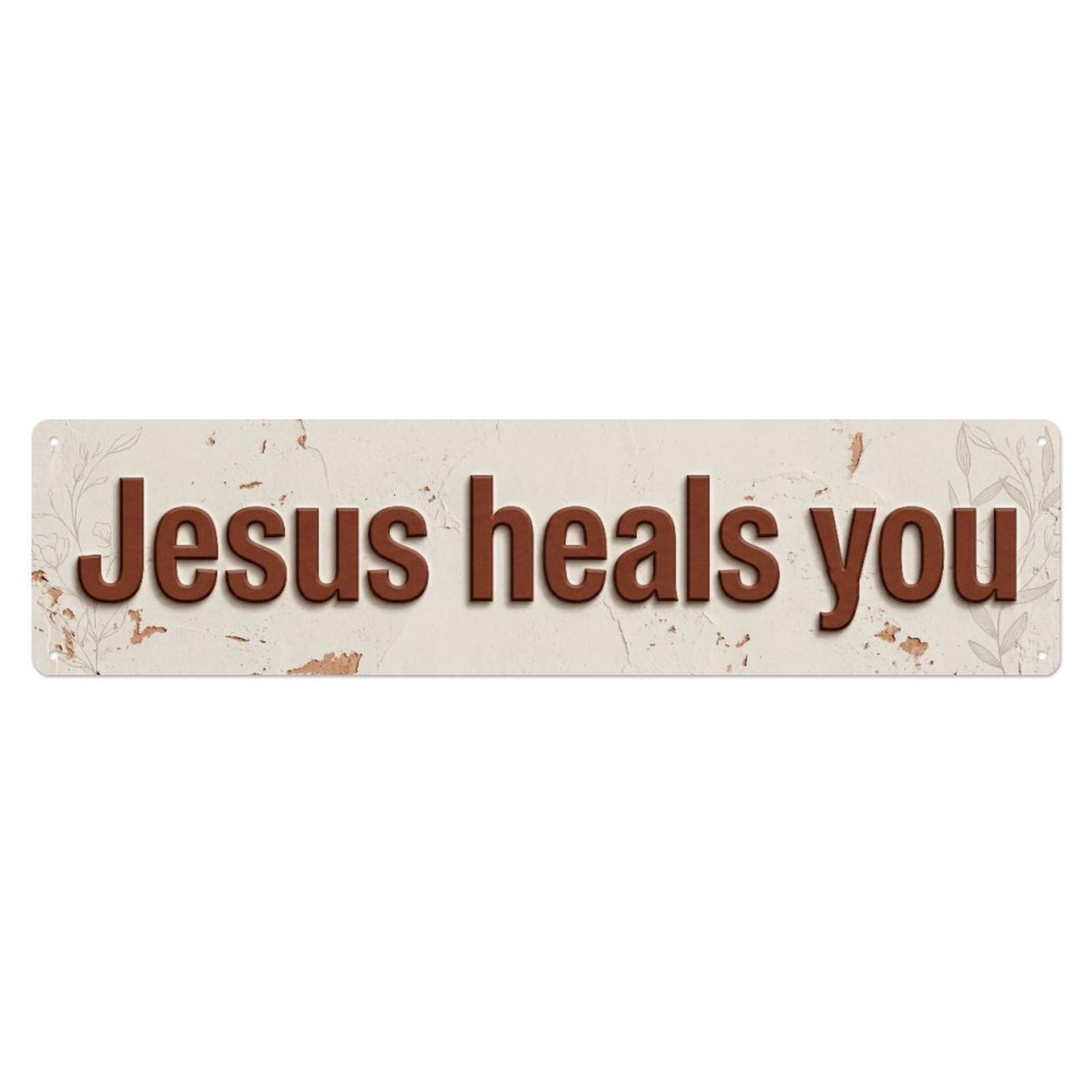 Jesus Heals You Grace Holy （1） Metal Tin Skinny Sign Plaque Wall Decor for Cafe, Club Bar, Office, Home Garden Metal Poster 4x16Inch