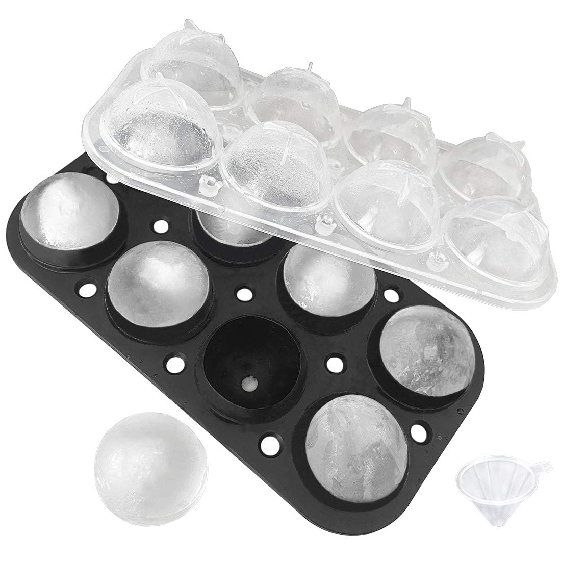 SR Brothers New Silicone Ice Cube Trays Sphere Round Ice Ball Maker with Funnel, Easy Release Round Silicone Ice Tray with Lids for Whiskey Cocktails Milk Juice Soup Cold Drink (1 Pack Black)
