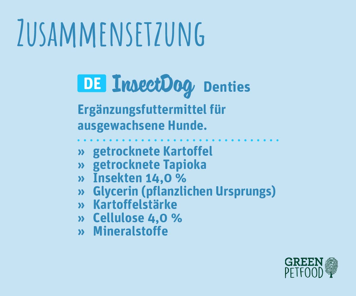 Green Petfood InsectDog Denties (13 x 180 g) | Adult | Premium Kausnack für Hunde | Insektenprotein & Kartoffel | Leckerli, Snack & Zahnpflege in einem | getreidefrei | Ergänzungsfutter | 13er Pack