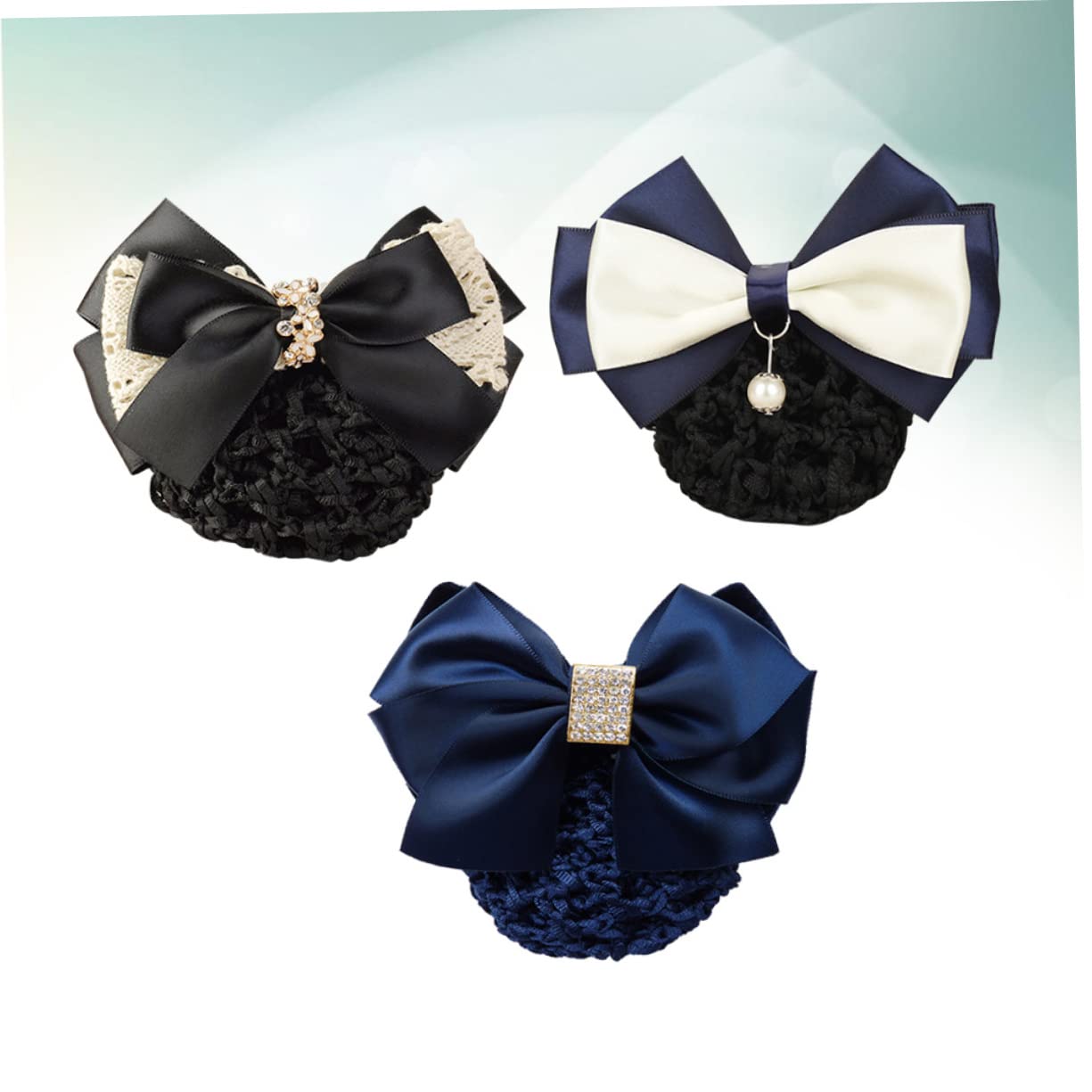 FRCOLOR 9pezzi Fermaglio Per Rete Con Fiocco Di Elastico Per Donne Per Ufficio e Occasioni Speciali Pizzo Con Perle Blu Con Strass