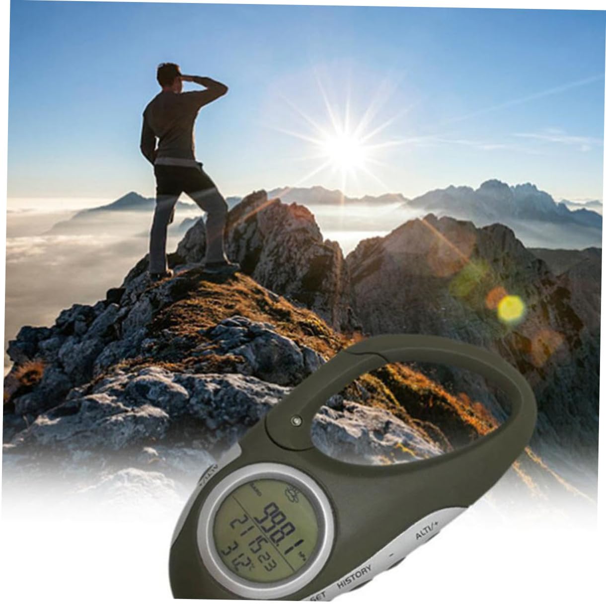 KOMBIUDA Altimetro Barometro Portatile Moschettone, Misurazione di Altitudine e Temperatura, Leggero in ABS per Alpinismo