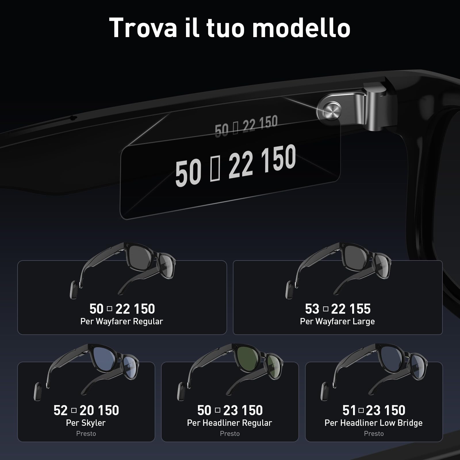 PRISMXR Carina C2 Batteria portatile per occhiali Rayban Meta, magnetica ultraleggera, caricabatterie portatile con autonomia estesa da 14 a 19 ore (per Wayfarer Regular)