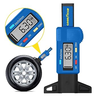 Goodyear Digital Tyre Tread Depth Gauge Measuring Tool Car, Trucks MOT Compliant| Precision Measuring Tool for Accurate Tire Tread Depth, Easy-to-Read LCD Display| Material Steel