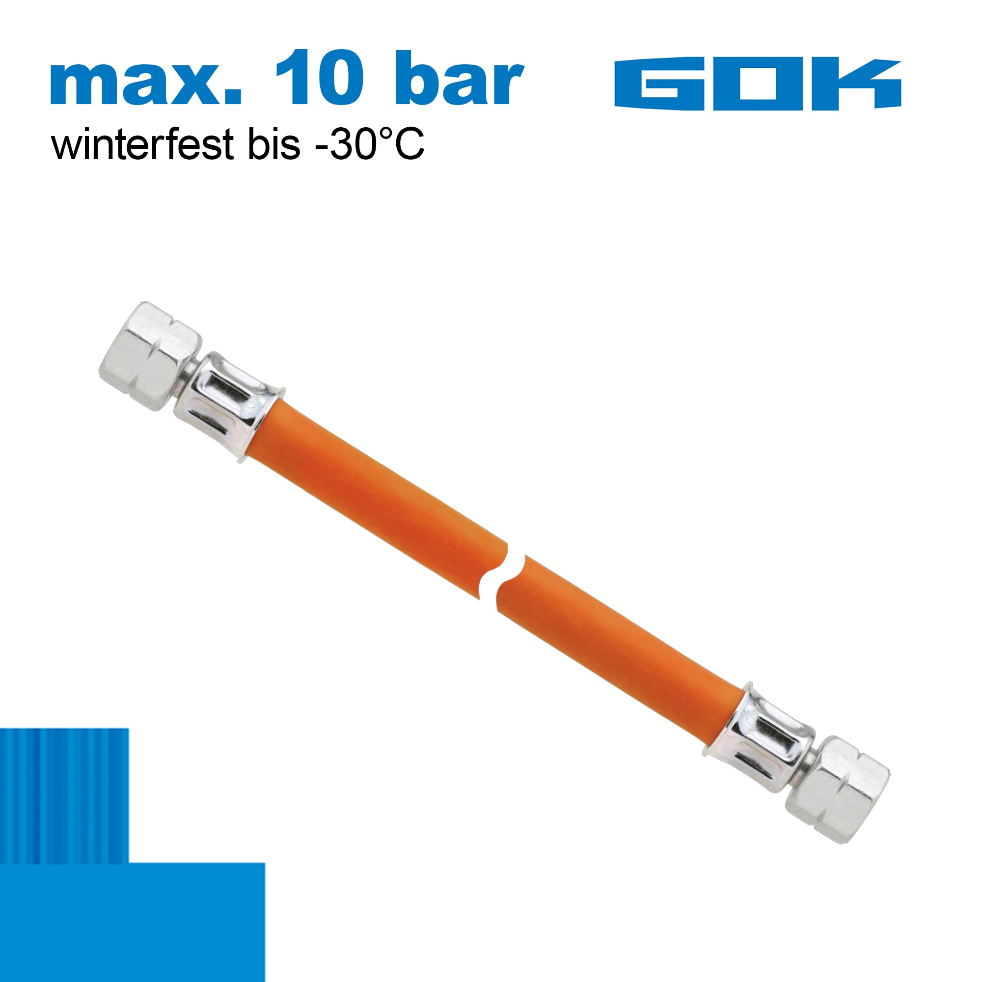 GOK Tubo del gas da 40 cm, 2 x 1/4", filettatura sinistra fino a -30 °C propano