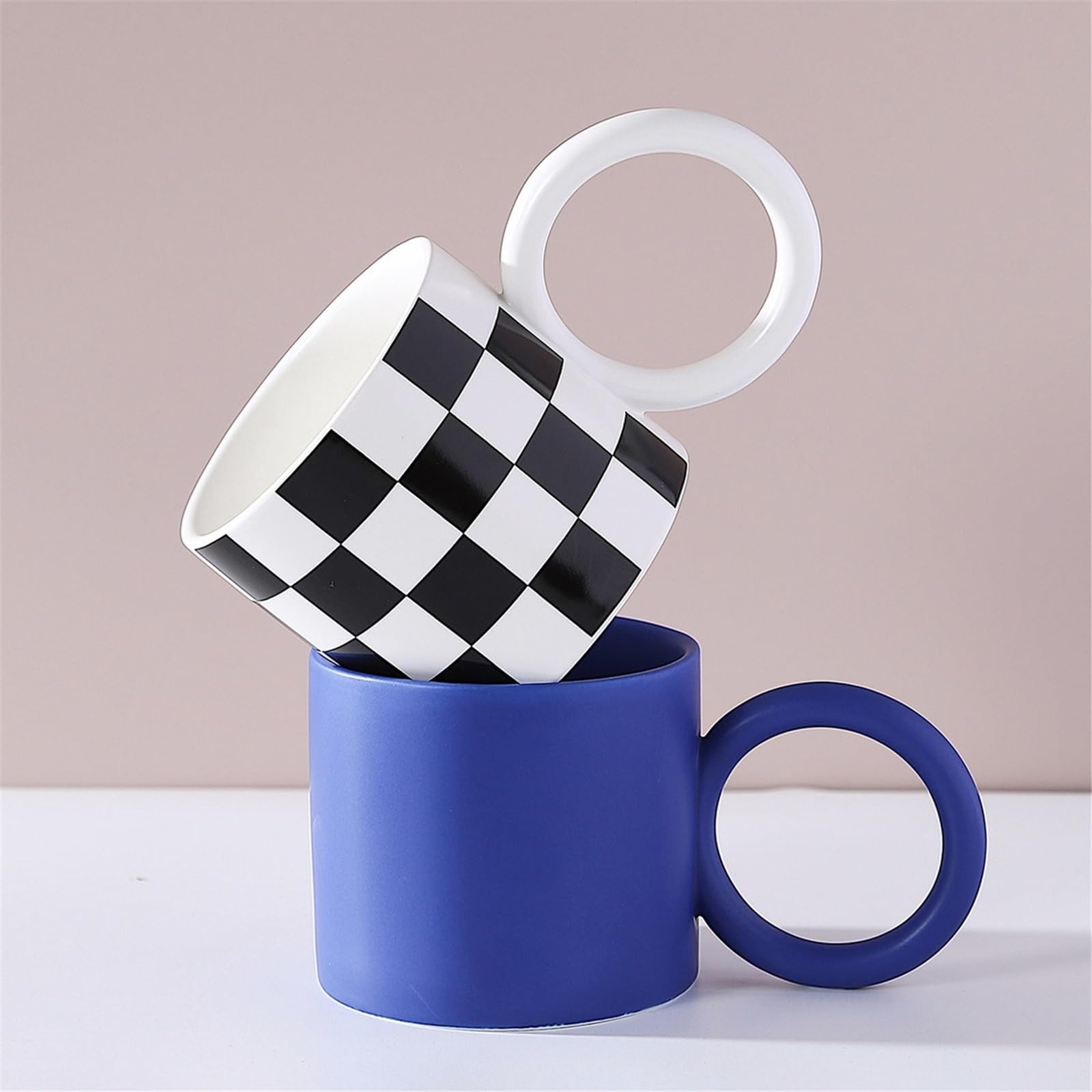 Taza de té Taza de café cerámica color sólido con asa, taza desayuno leche avena, 350 ml