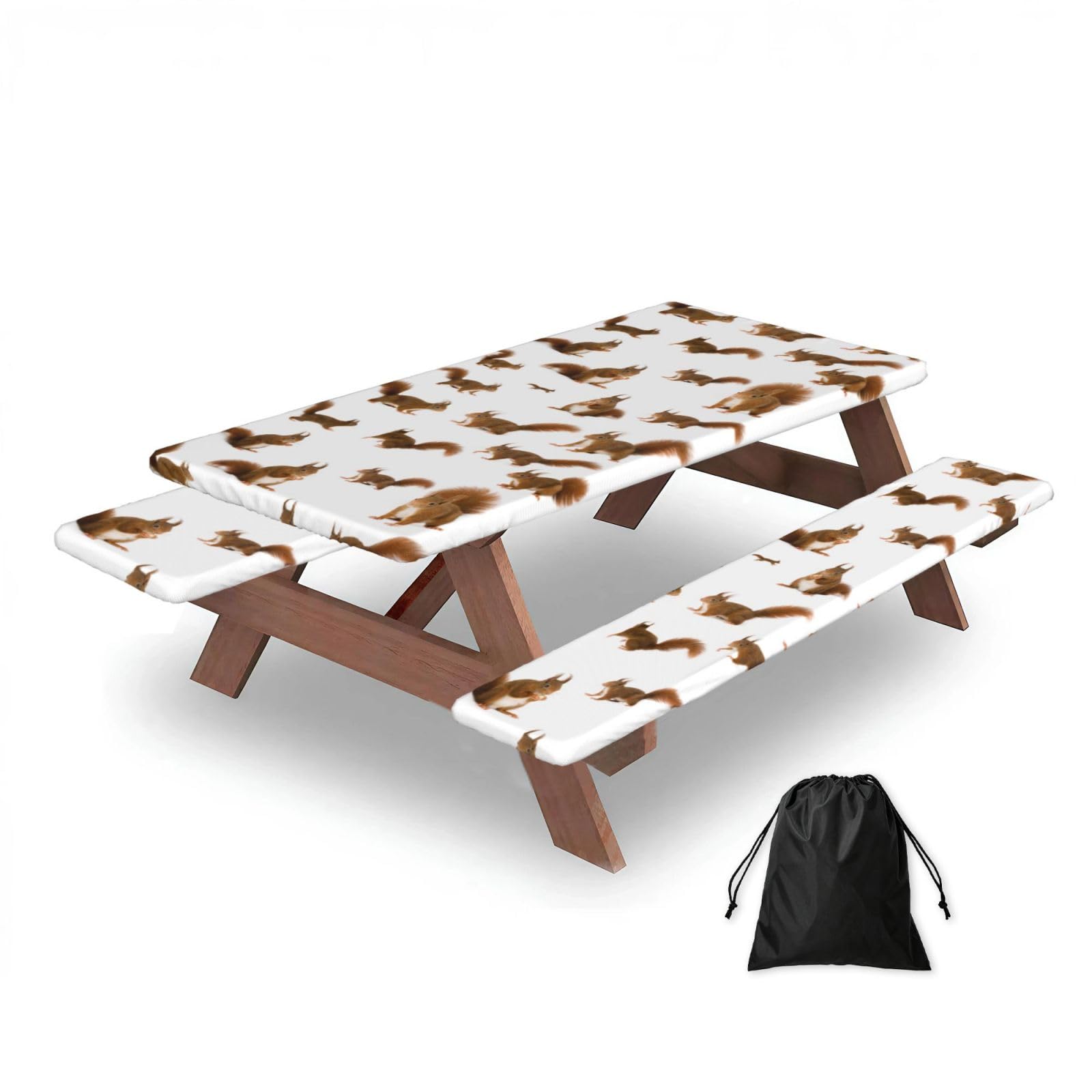 Dopklna As Picture Cute - Cute Squirrel, Picnic Table Cover With Bench Covers -Waterproof Elastic Fitted Tablecloth For Garden Camping Patio 76X152cm