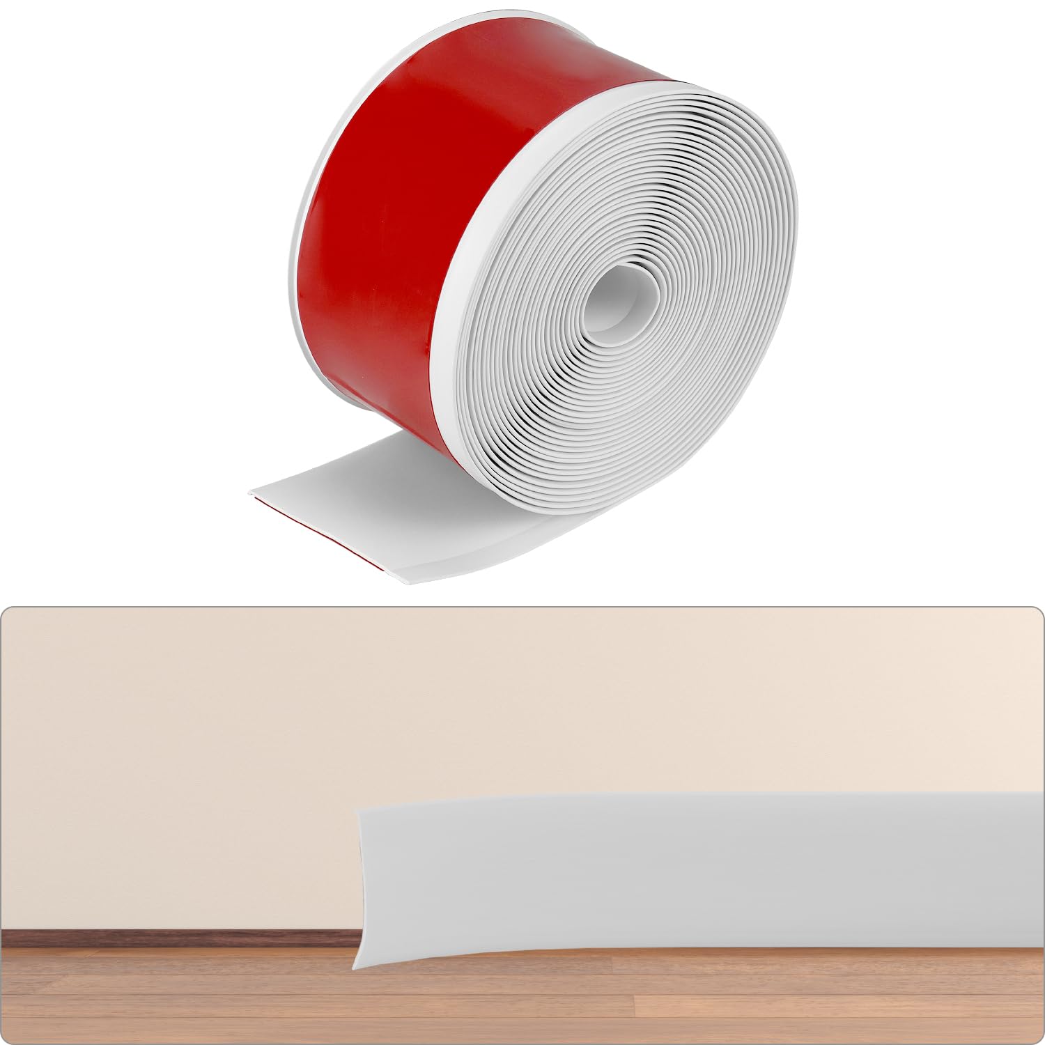 QWORK® 10m Zócalo Adhesivo Flexible - Zócalo PVC -10cm x 12mm - Estilo Minimalista - Blanco