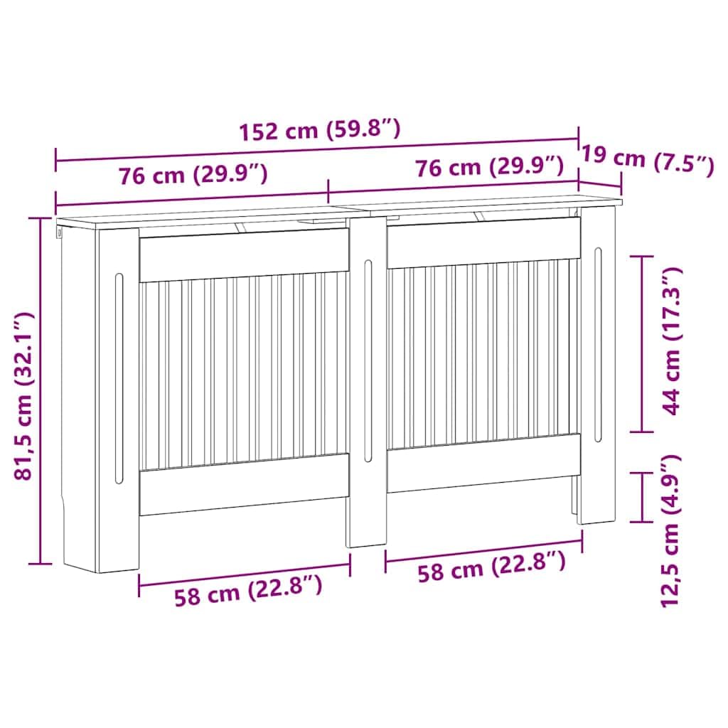 vidaXL Cubierta de Radiador Madera Envejecida 152 x 19 x 81,5 cm, Cubierta Moderna Rectangular para radiador, decoración del hogar, Resistencia al Calor, diseño de Madera, Seguridad Infantil
