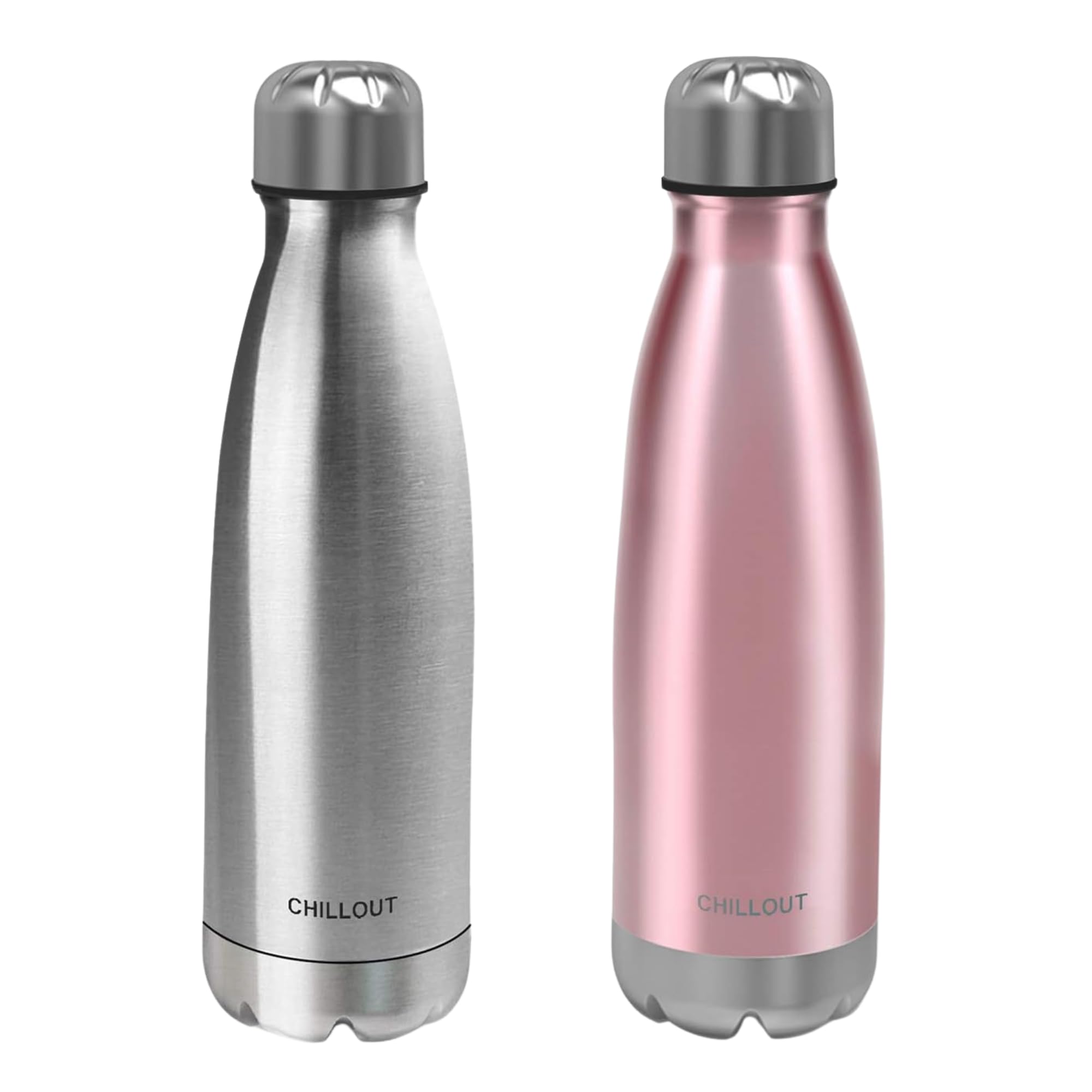 CHILLOUT LIFE Stainless Steel 2 Pack Water Bottle for Kids School: 17 oz Double Wall Insulated Cola Bottle Shape for Cold and Warm Drinks, 2 Set (Rose
