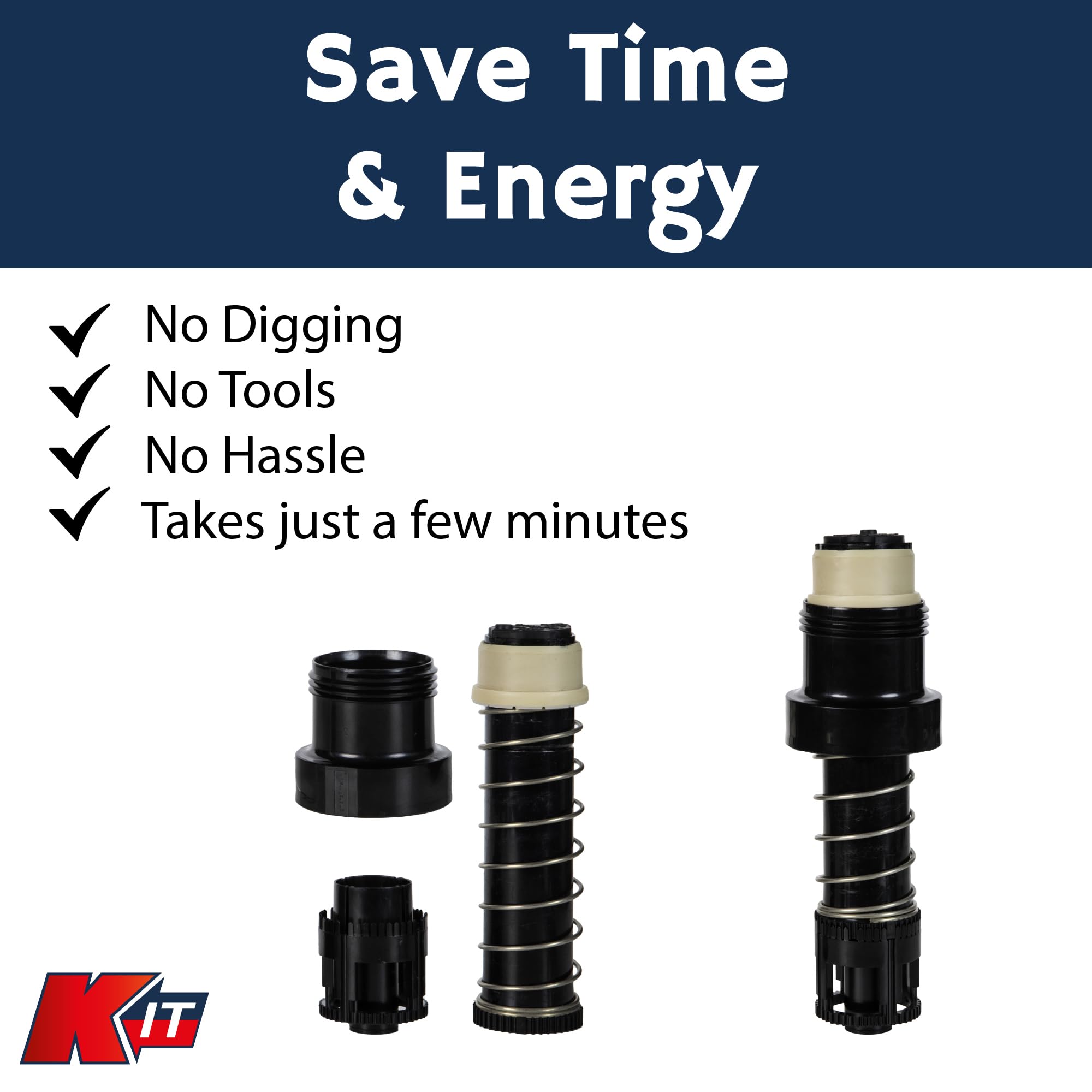 KLift-It - Extensor de aspersor de rotor – Acoplador de 2 pulgadas con tubo de aspersor de válvula de retención – Se adapta a Hunter I-20, Orbit, K-Rain – 5 unidades
