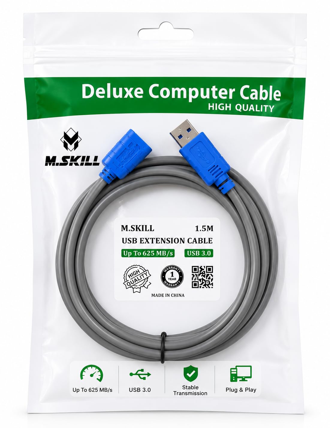 M.SKILL USB 3.0 Extension Cable 1.5 Mtr Male to Female USB Cable High-Speed 5GBps Data Transfer Compatible with Webcam, Gamepad, Keyboard, Mouse, Hard Drive, Xbox, Laptop/PC/Mac/Printer,-image-45