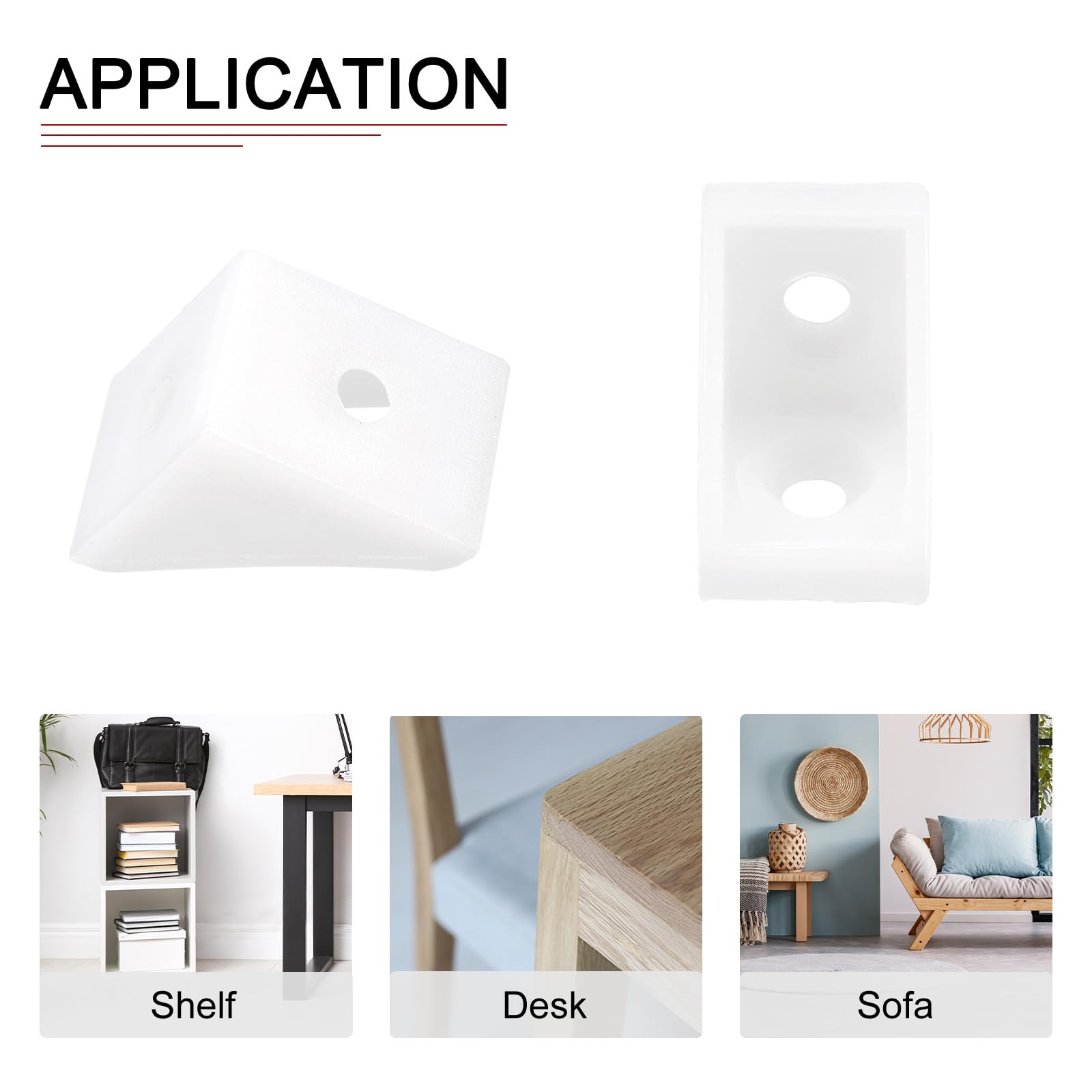 DTGN 20x20x15mm(LxWxH) Plastic Corner Brackets -20Pack - Good for Furniture Repairing - 2 Holes L Shape Right Angle Brace - White - Image 4
