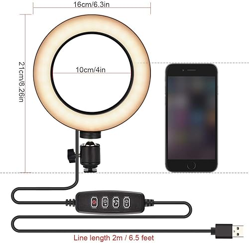 Miniatura 5 de Anillo de luz OEBLD regulable con 3 modos de luz y 10 niveles de brillo LED de anillo de luces de relleno para teléfono transmisión en vivo,