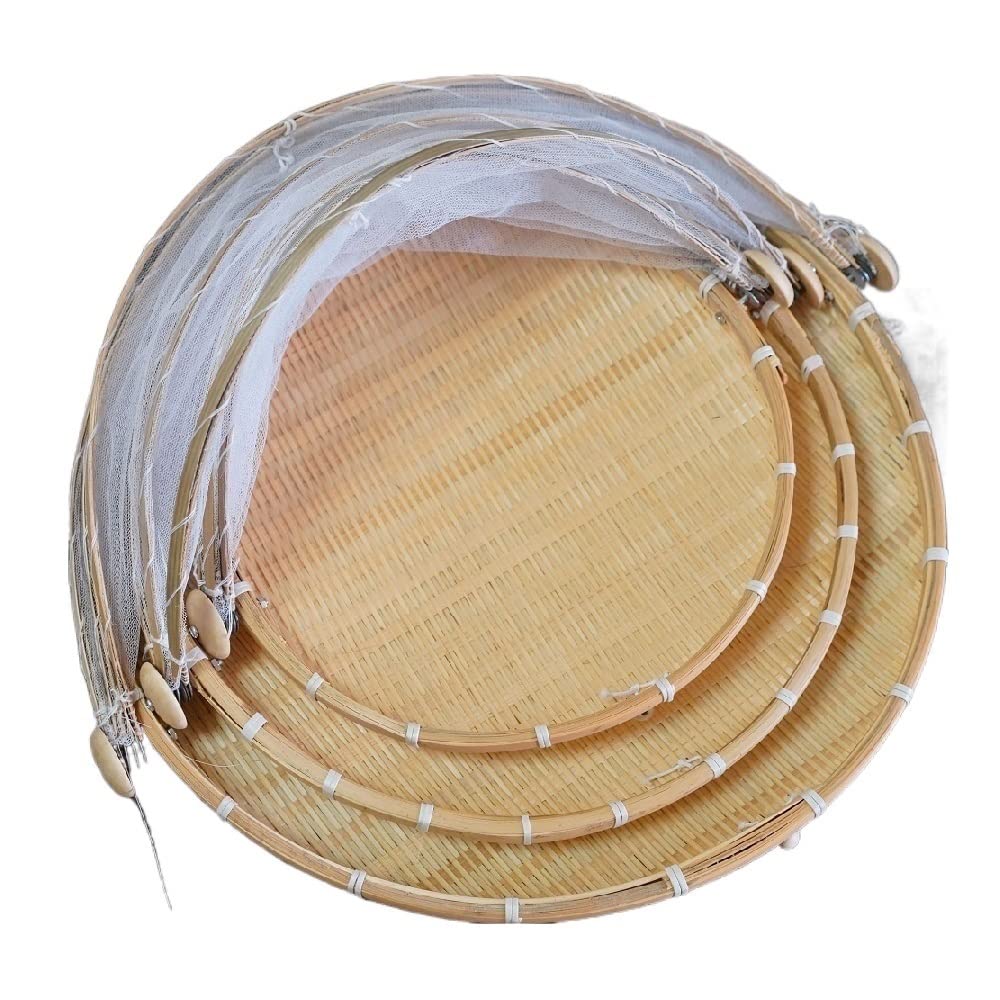 Basket Storage Box Kitchen bedroom Accessories Handmade Bamboo Woven Bread,Rural Wind,Mosquito Proof Gauze