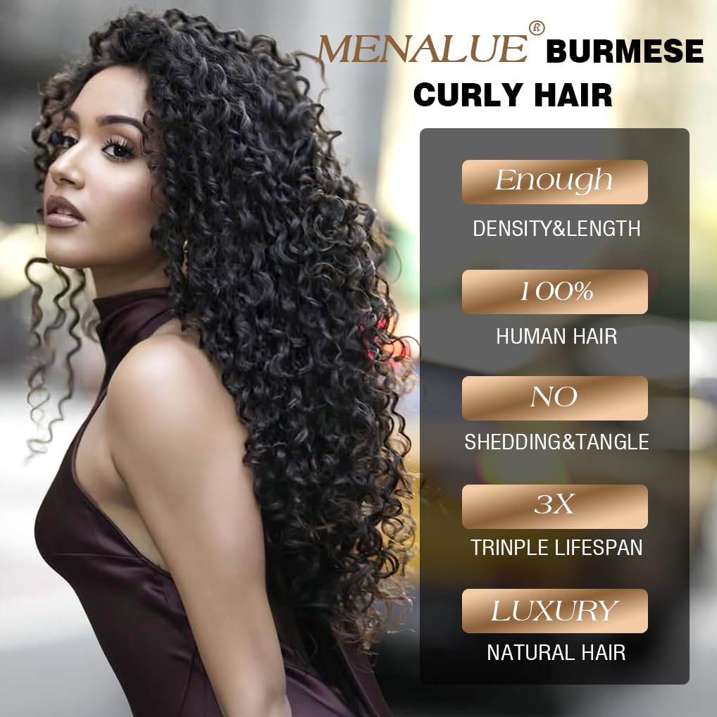 Raw Salon Quality Burmese Curly Bundles Human Hair 16 16 16 Inch 16A 100% Unprocessed 3C4A Curly Bundles with Spiral Curls Human Hair Water Wave Bundles Triple Lifespan for Black Women Natural Color