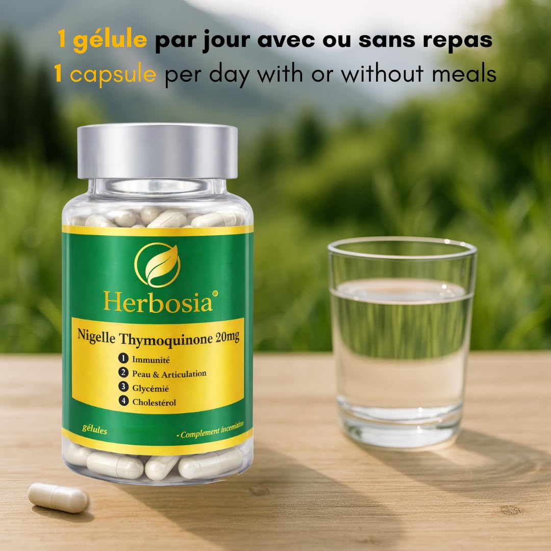 Cápsulas de Nigella Rica en Timoquinona 20 mg – Biodisponibilidad máxima – Vegano & Halal – La única forma estudiada científicamente – 90 cápsulas (curación de 3 meses)
