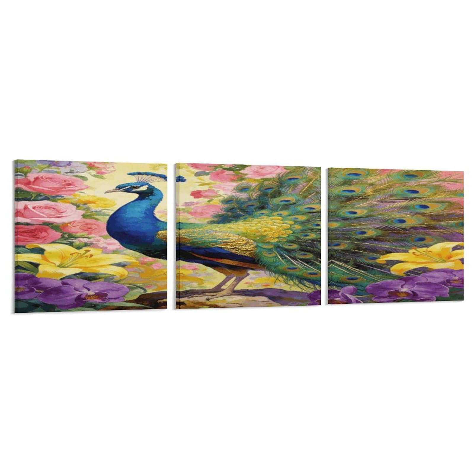 Khauerbc Style Set Of 3 Flowers And Feathers Wall Art，Paintings Artwork For Living Room, Hallway, Bedroom, Office Wall Decor For Living Room, Hallway, Bedroom, Office Paintings Artwork 8X8 Inch